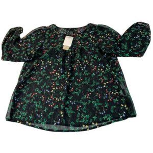 Banana Republic Sheer Floral Printed Peasant Style Top, Petite Large